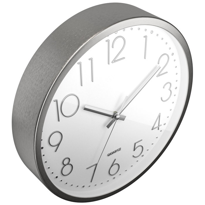 Mebus Reloj de pared de cuarzo 19627 Plata/Blanco