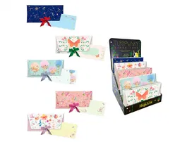 Arguval - Sobres de Regalo con Lazo + 4 Tarjetas, 4 Modelos Surtidos, Papel 250 g con Relieve y Holografía, 23x11 cm