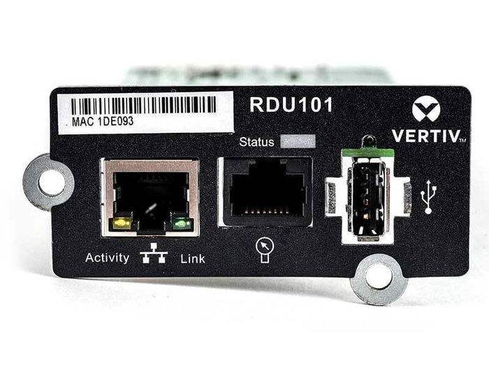 Vertiv IntelliSlot RDU101 Tarjeta de Red Interna Ethernet 100 Mbit/s con Puerto USB, Negro Vertiv IntelliSlot RDU101 Tarjeta de Red Interna Ethernet 100 Mbit/s con Puerto USB, Negro