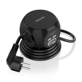 Aisens Regleta de Sobremesa ASPS-2A2C05-BK con 3 Tomas y 4 Puertos USB, Negro