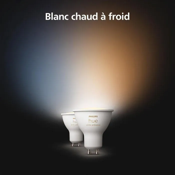 Philips Hue Paquete de 2 Bombillas LED Inteligentes Foco GU10 Blanco Cálido a Blanco Frío PHI1721350426436