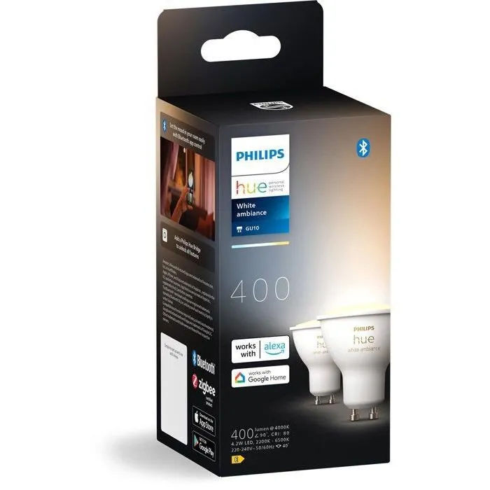 Philips Hue Paquete de 2 Bombillas LED Inteligentes Foco GU10 Blanco Cálido a Blanco Frío PHI1721350426436