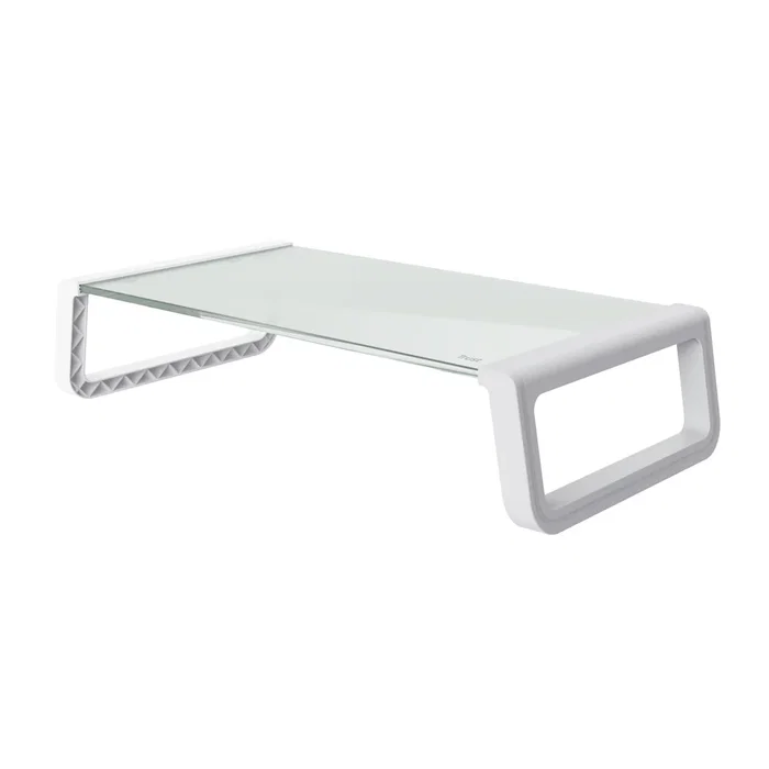 Trust 25351 Soporte para Monitor de Escritorio - Vidrio Templado Transparente y Blanco, Base Ergonómica 50x20 cm, Capacidad 10 kg, Organización de Espacio