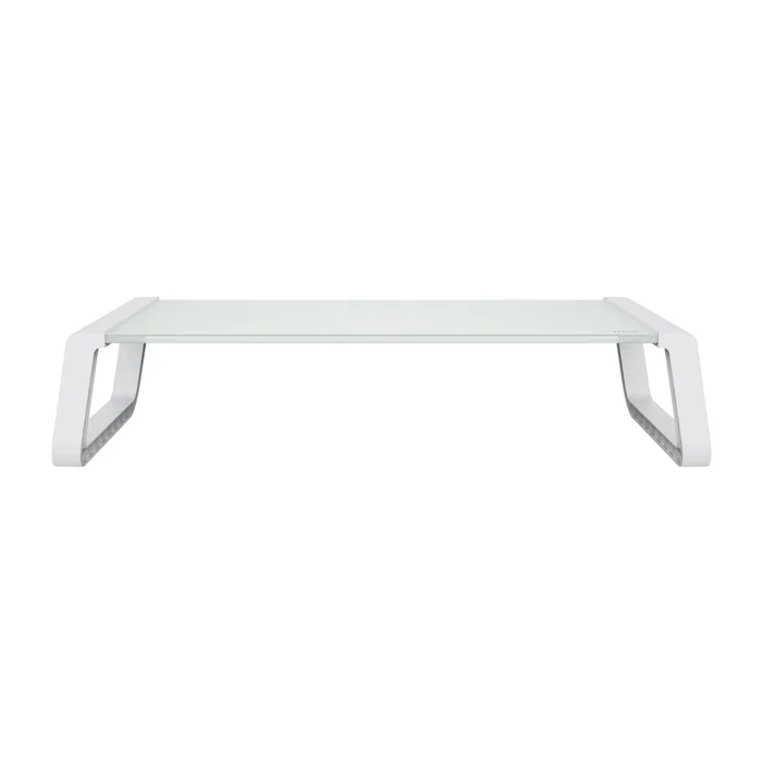 Trust 25351 Soporte para Monitor de Escritorio - Vidrio Templado Transparente y Blanco, Base Ergonómica 50x20 cm, Capacidad 10 kg, Organización de Espacio