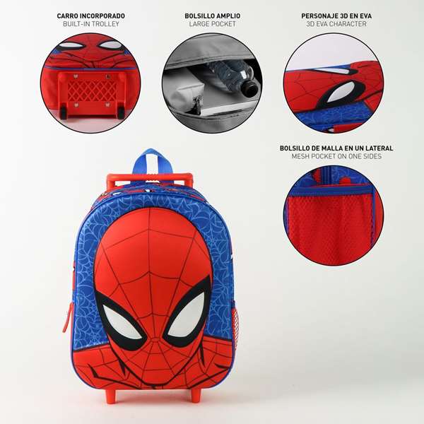 Cerdá Mochila Infantil Trolley 3D Spiderman - 25.0 x 30.0 x 12.0 cm - Azul - Edad mínima 3 años