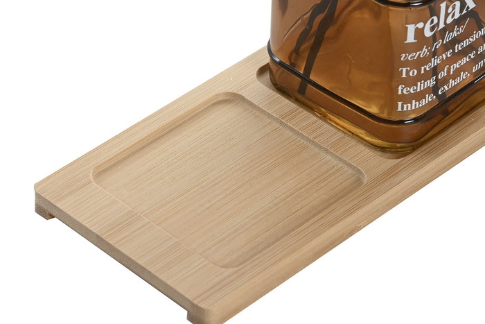 DKD Home Decor Dispensador de Jabón Baño Ambar Natural Cristal Bambú Mikado Set de 3 piezas 350ml