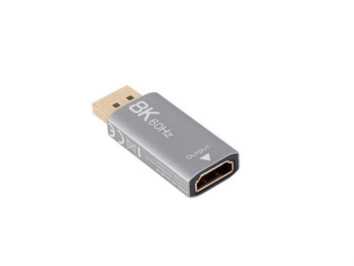 Lanberg Adaptador DisplayPort a HDMI 8K/4K, DisplayPort 1.4 HDMI 2.1, 48Gbps, 7680x4320@60Hz, 3840x2160@120Hz, Chapado Oro, Sin Cable - DP-HDMI-8K