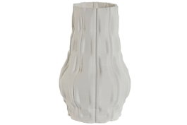 DKD Home Decor Jarrón de Gres Blanco con Acabado 3D