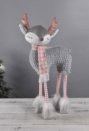 DKD Home Decor Figura de Ciervo Gris, Rosa y Blanco (2 Unidades)