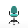 Silla de oficina Aýna con mecanismo Asincro tapizada con Similpiel color Turquesa. Equipada con Base poliamida negra, Brazos 1D y Ruedas de parqué