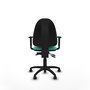 Silla de oficina Aýna con mecanismo Asincro tapizada con Similpiel color Turquesa. Equipada con Base poliamida negra, Brazos 1D y Ruedas de parqué