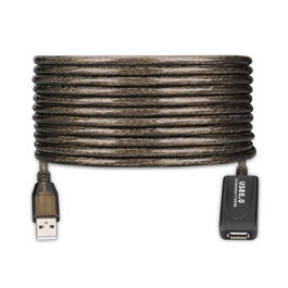 Ewent EW1021 Cable USB 2.0 de 10 metros con amplificador de señal, USB A a USB A, Hembra a Macho, Negro