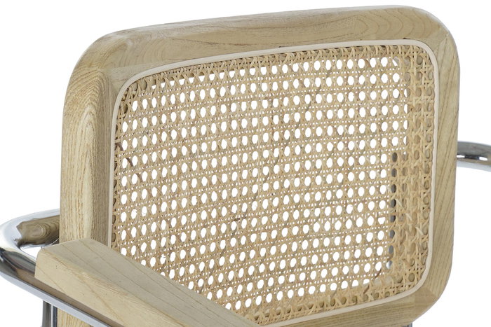 DKD Home Decor Silla Horeca Vintage Fuyang Olmo Ratan Acero Galvanizado Marron Claro Plateado Natural 62 x 79 x 65.5 cm (4 Unidades)