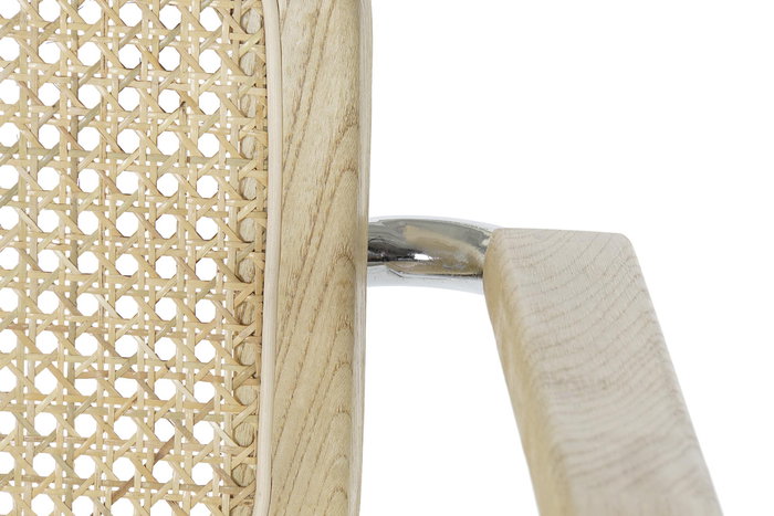 DKD Home Decor Silla Horeca Vintage Fuyang Olmo Ratan Acero Galvanizado Marron Claro Plateado Natural 62 x 79 x 65.5 cm (4 Unidades)