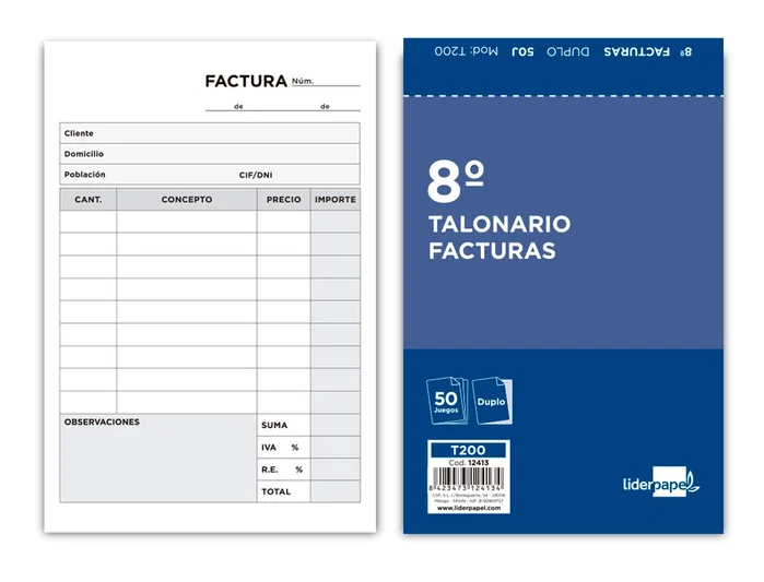 Liderpapel Talonario de Facturas 8º con IVA, Original y Copia Liderpapel Talonario de Facturas 8º con IVA, Original y Copia
