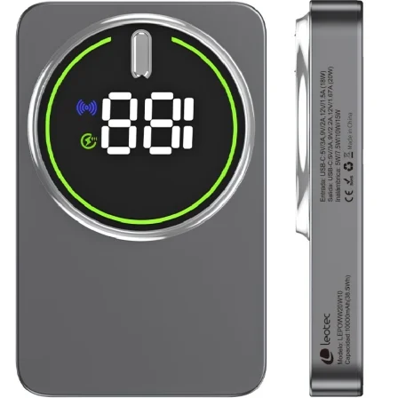 Leotec Powerbank 10000mAh 20W Wireless Gris con Cable USB-C