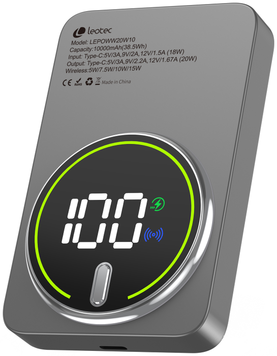 Leotec Power Bank Inalámbrico 10000mAh 20W Gris Leotec Power Bank Inalámbrico 10000mAh 20W Gris