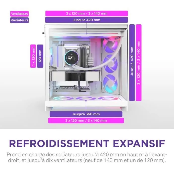 NZXT H9 Flow RGB+ All White Midi Tower con Ventiladores RGB