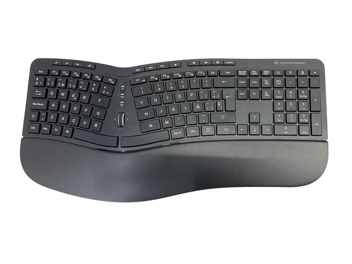 Conceptronic ORAZIO02ES Teclado y Mouse Inalámbrico Ergonómico Oficina RF QWERTY Español Negro - Combo Completo (125 teclas, 1600 DPI)