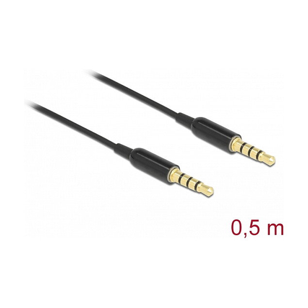 DeLOCK Cable de audio Ultra Slim 3,5 mm 4 pines macho a macho 0,5 m negro