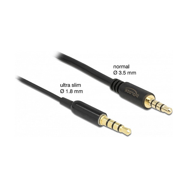 DeLOCK Cable de audio Ultra Slim 3,5 mm 4 pines macho a macho 0,5 m negro