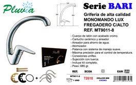 PLUVIA Grifo Monomando Bari Caño Alto MT9011-8