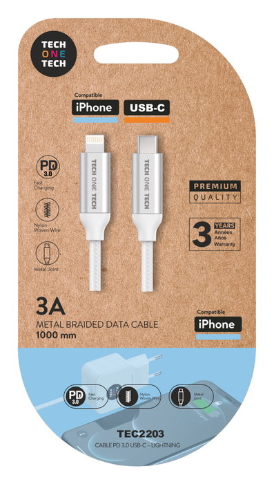 Tech One Tech Cable USB-C a Lightning 1m Blanco Tech One Tech Cable USB-C a Lightning 1m Blanco