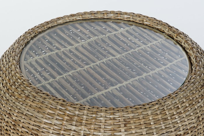 DKD Home Decor Mesa Centro Balines Ratan y Cristal Natural 82 x 48 x 82 cm