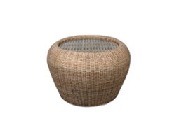 DKD Home Decor Mesa Centro Balines Ratan y Cristal Natural 82 x 48 x 82 cm