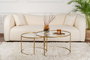 Nordure Juego Mesas de Café 80, 60 Gold, Transparent Vidrio Templado y Metal