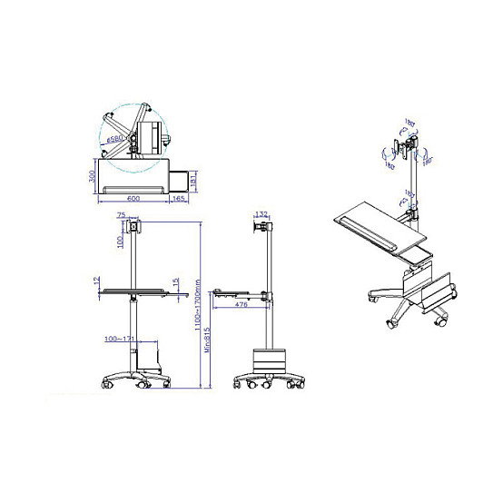 VALUE Mobile PC Cart / LCD-Rollständer, Höhenverstellbar, Bis 10 kg, Plata