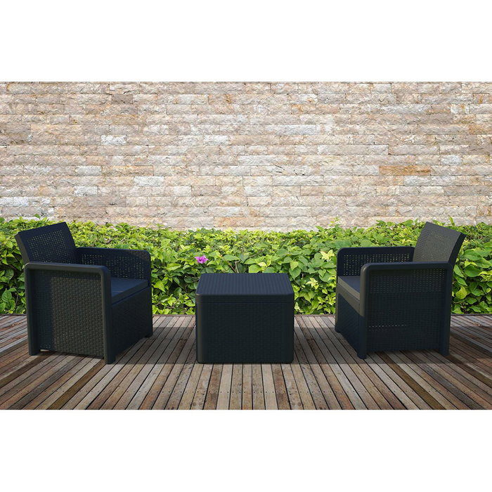 Shaf Conjunto de jardín Nassau de 3 piezas antracita con cojines Shaf Conjunto de jardín Nassau de 3 piezas antracita con cojines