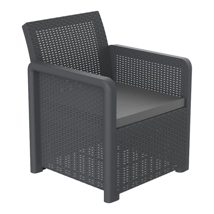 Shaf Conjunto Jardín Nassau Grafito 3 Piezas Antracita + Cojines, Resistente UV y Agua, Polipropileno Reciclado Shaf Conjunto Jardín Nassau Grafito 3 Piezas Antracita + Cojines, Resistente UV y Agua, Polipropileno Reciclado