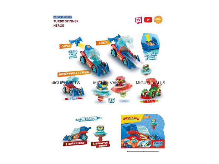Magic Box Superthings Kazoom Power Vehiculo Turbo Spinner Hero Figura 23x19x8 cm