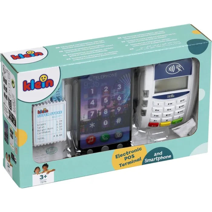 KLEIN Terminal de Pago Electrónico 7274 con Smartphone para Niños - Sonidos, Luces y Pago Sin Contacto - A partir de 3 años
