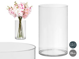 Giftdecor Jarrón Aparenza Cilíndrico de Acrílico, Transparente, 15x25 cm, Decoración de Mesa (Set de 12)
