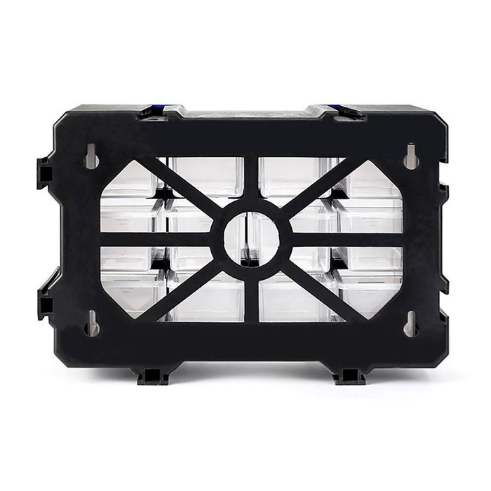 Workpro Organizador de 12 Cajones Apilable, Cajones de Polipropileno Transparente, 295 x 195 x 160 mm, Estructura Entrelazada, Negro y Azul