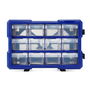 Workpro Organizador de 12 Cajones Apilable, Cajones de Polipropileno Transparente, 295 x 195 x 160 mm, Estructura Entrelazada, Negro y Azul