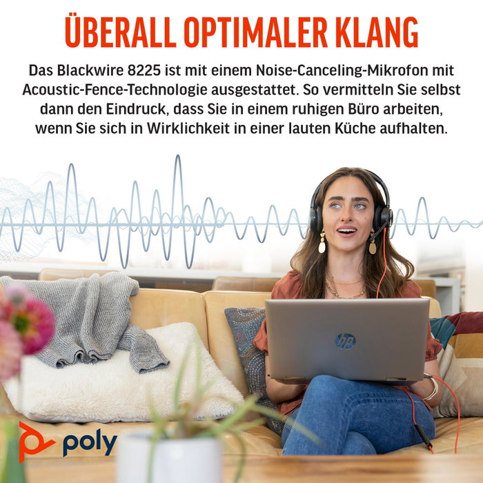 Poly Blackwire 8225 Auriculares Estéreo USB-C con Certificación Microsoft Teams y Adaptador USB-C/A, Negro
