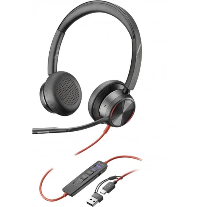 Poly Blackwire 8225 Auriculares estéreo USB-C con certificación Microsoft Teams y adaptador USB-C/A, Negro
