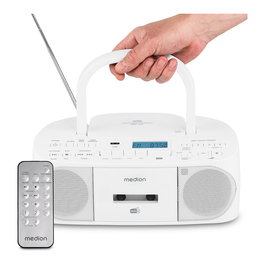 Medion LIFE DRX-1 Plus Boombox Blanco - Radio Digital DAB+/FM con Bluetooth 5.4, Pantalla LCD, 6 W, Alimentación por Baterías