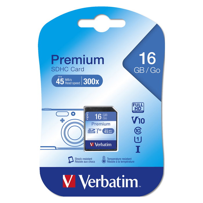 Verbatim Tarjeta de Memoria SDHC Premium 16 GB, Clase 10, Hasta 80 MB/s, CARD 16GB Verbatim Premium HC 80MB/s
