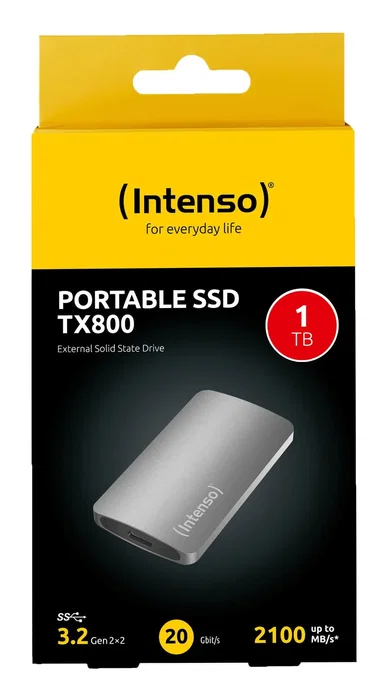 Intenso SSD Externo TX800 1 TB Antracita, USB-C USB 3.2 Gen 2x2 (20 Gbps), Aluminio Resistente a Golpes, Compatible con Windows/Mac, Ref. 3828460