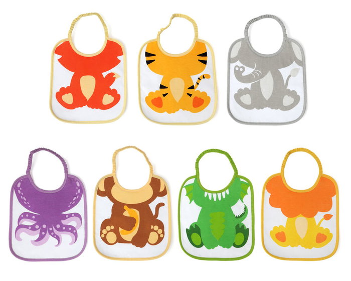 KioKids Baberos Semanales con Animalitos, Set de 7 Unidades, Multicolor, Absorbentes e Impermeables, +0 Meses