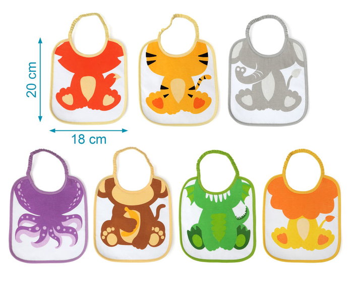 KioKids Baberos Semanales con Animalitos, Set de 7 Unidades, Multicolor, Absorbentes e Impermeables, +0 Meses