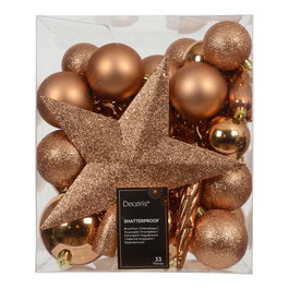 Decoris Adornos de Navidad Bronce, Caja de 33 piezas