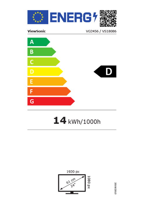 ViewSonic VG2456 Monitor 24" Full HD 1920x1080 IPS LED Sin Marco con HDMI, DisplayPort y USB-C para Oficina
