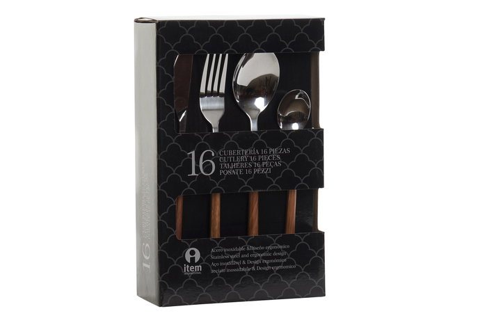 DKD Home Decor Set de Cubertería Classic Mision de 16 Piezas Plateado y Marrón, Inox y ABS DKD Home Decor Set de Cubertería Classic Mision de 16 Piezas Plateado y Marrón, Inox y ABS