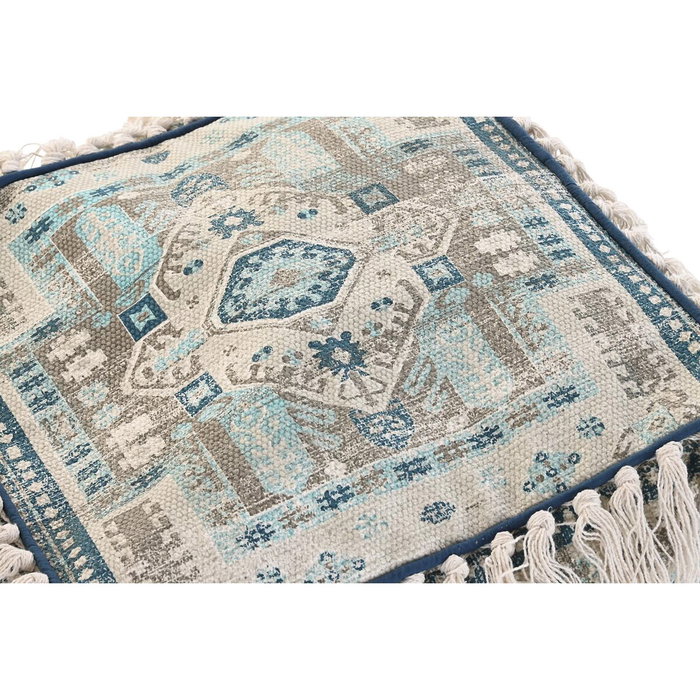 DKD Home Decor Cojín de Suelo Algodón 40x40x40 cm Azul con Flecos