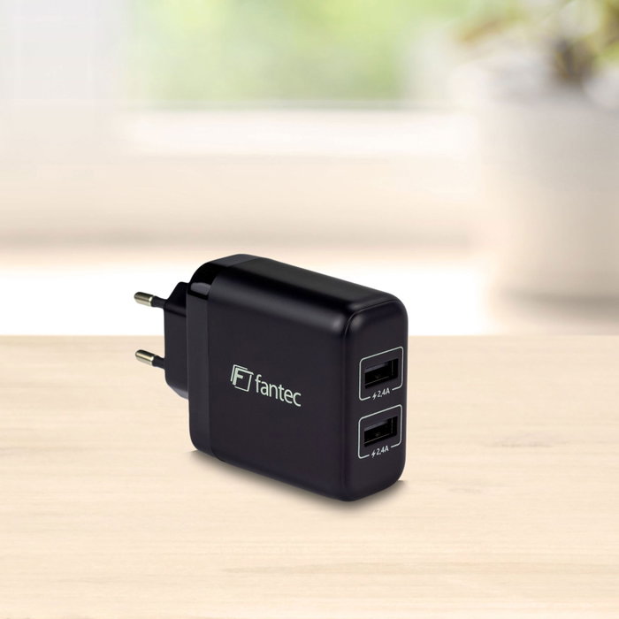 Fantec SC-A224 Cargador USB de 24W con 2 Puertos QC-2